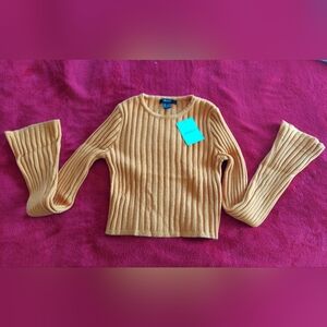 Forever 21 Women's Orange Ribbed Crop Bell Sleeve Sweater